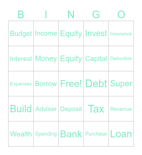 Kadota's Finance Bingo Card