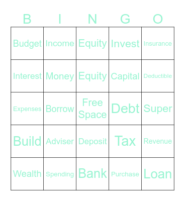 Kadota's Finance Bingo Card