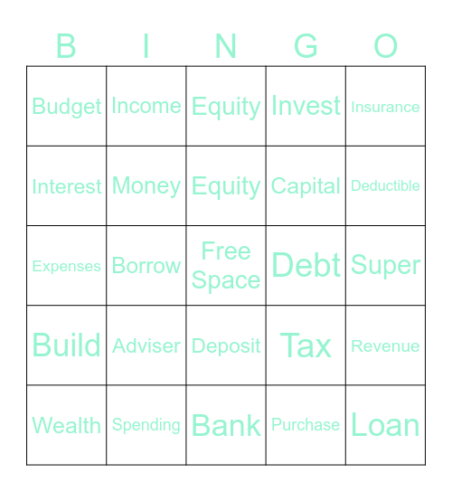 Kadota's Finance Bingo Card