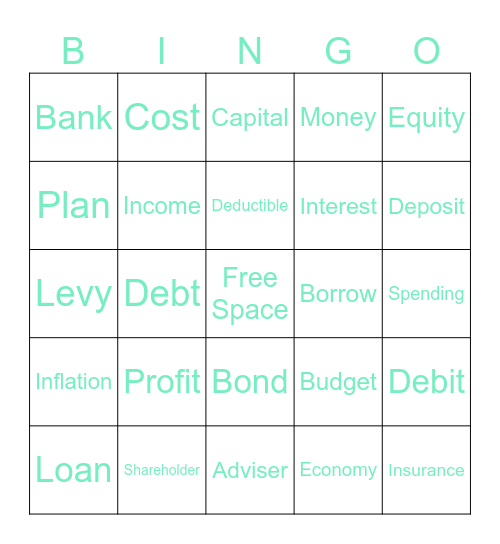 Kadota's Finance Bingo Card