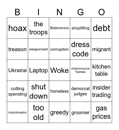 Republican debate bingo Card