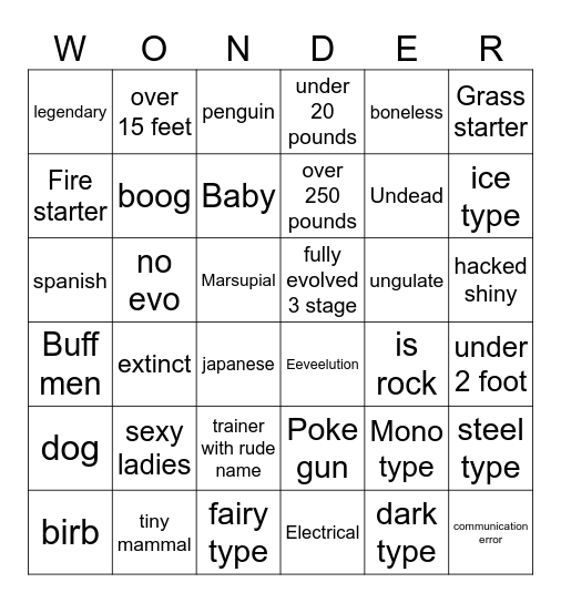 Scarlet/Violet wonder trading Bingo Card