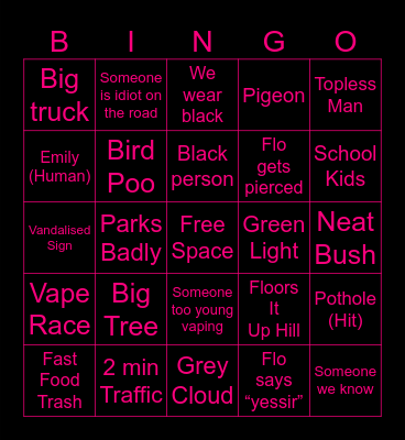 Day Out with No Specifics Bingo Card