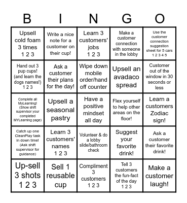 Starbucks Bingo Card