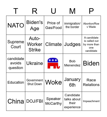 Republican Debate #2 Bingo Card
