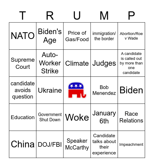 Republican Debate #2 Bingo Card