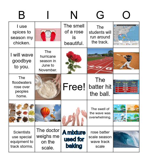 Multiple Meaning Words for Hurricane Warning Bingo Card