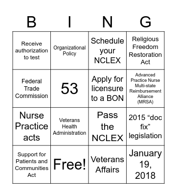 Health Policy Bingo Card