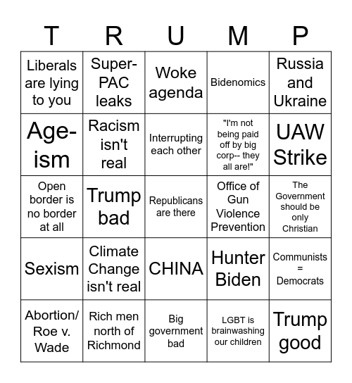 GOP Debate #2 2023 Bingo Card