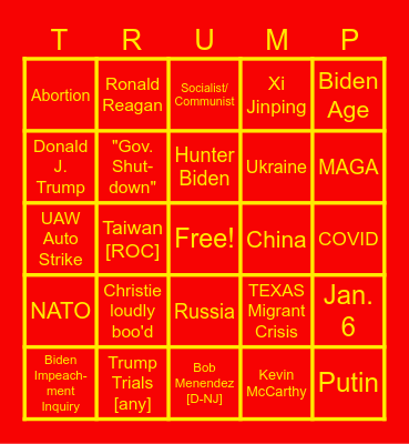 GOP DEBATE II Bingo Card