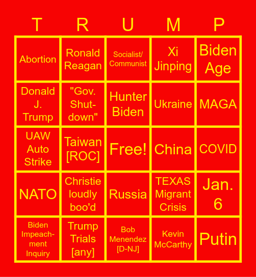 GOP DEBATE II Bingo Card