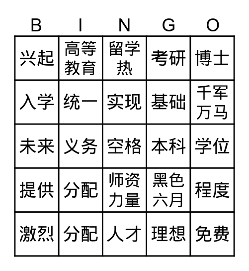 中国教育bingo Card