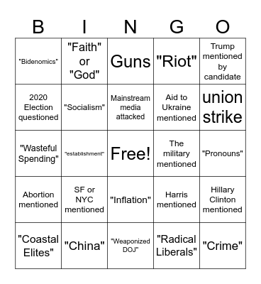 Republican Debate Bingo Card