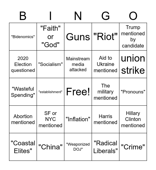 Republican Debate Bingo Card