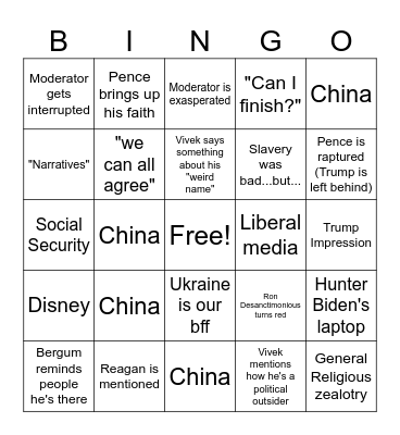 Republican Debate 2023 Bingo Card