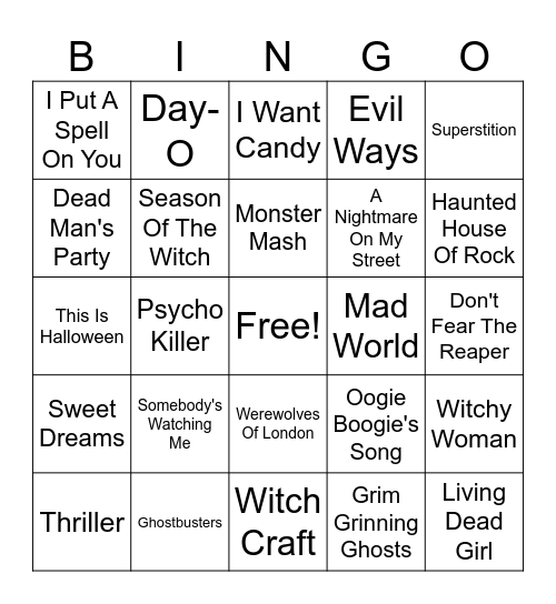 Halloween Song Bingo Card