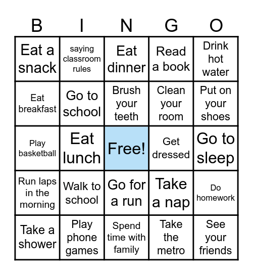 Daily Routine Bingo Card