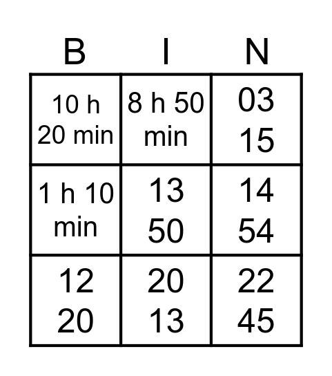 4D - Time Word Problems Bingo Card