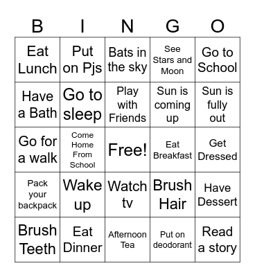 Times of Day Bingo Card