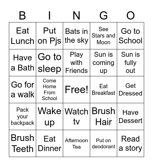 Times of Day Bingo Card