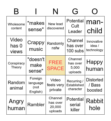 Youtube Recycle Bin Bingo Card