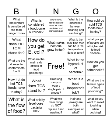 Food Safety Bingo Card