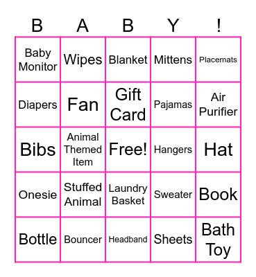 Baby Shower Bingo! Bingo Card