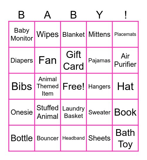 Baby Shower Bingo! Bingo Card