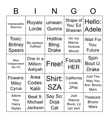 Song Bingo Card