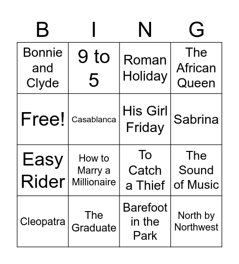 Movie Bingo Card