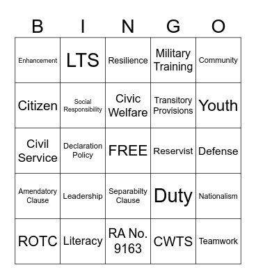 NSTP Law Bingo Card