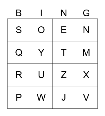 Letters Bingo Card