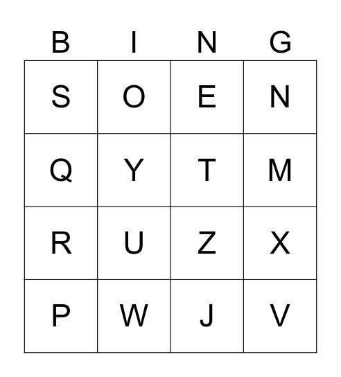 Letters Bingo Card