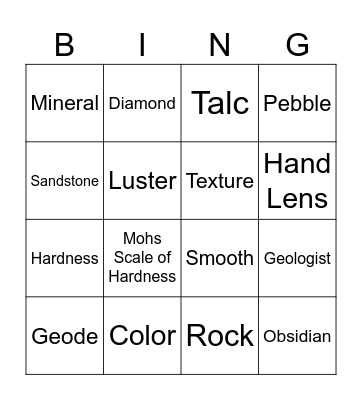 Rocks & Minerals Bingo Card