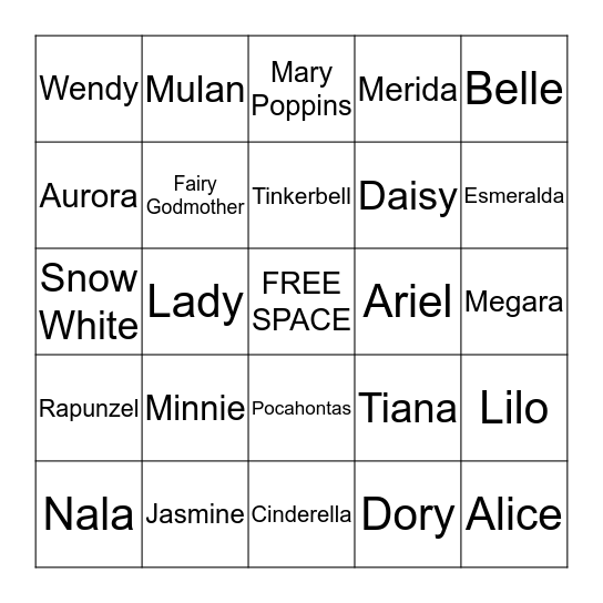 Disney BINGO Card