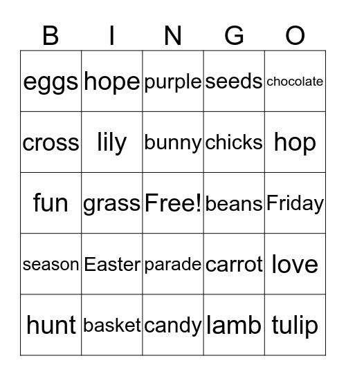 Easter  Bingo Card