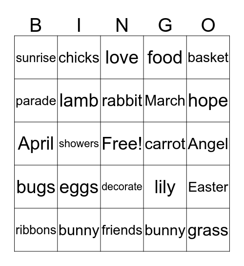EASTER  Bingo Card