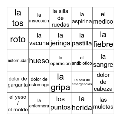 La sala de emergencias Bingo Card
