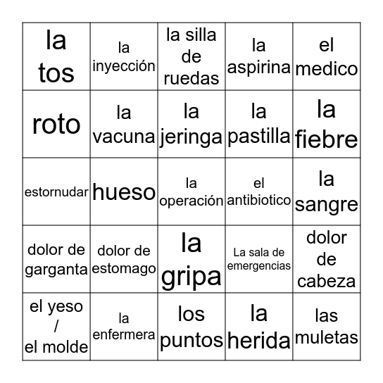 La sala de emergencias Bingo Card