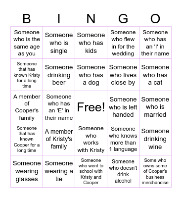 Wedding Guest Bingo! Bingo Card