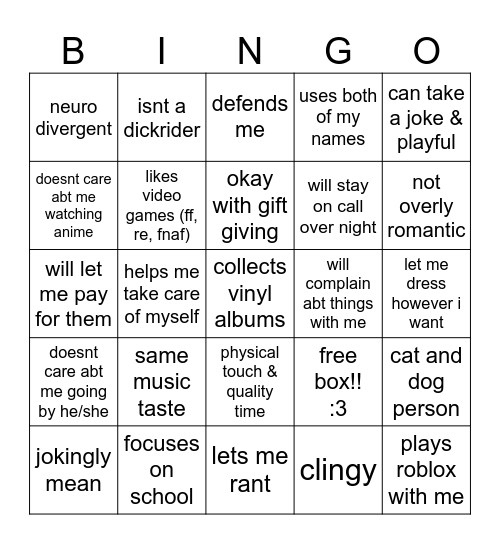 are you bella's type? Bingo Card