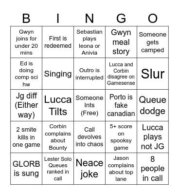 Average Spooksy Stream Bingo Card