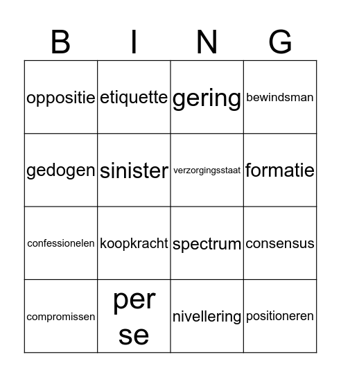 woordenschat bingo H3  Bingo Card
