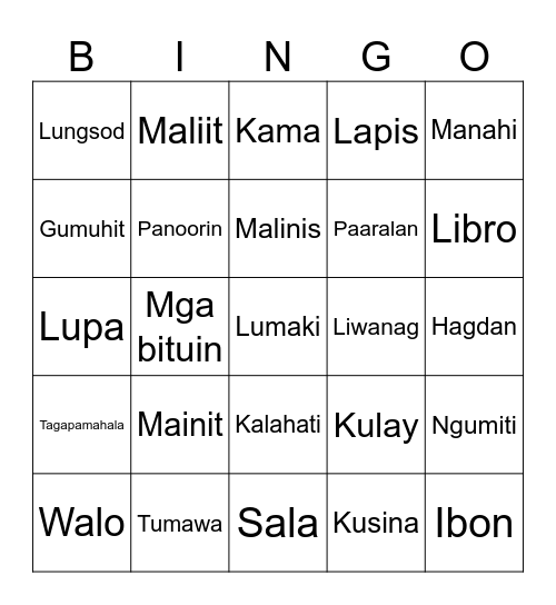 Caliraya Elementary School Bingo Card