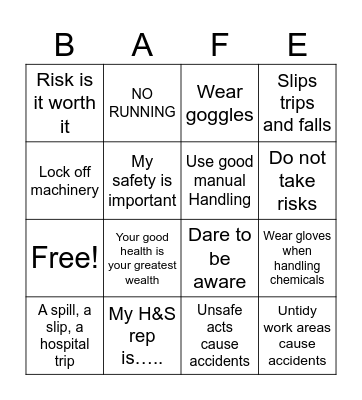 PAS Health and Safety Week Bingo Card