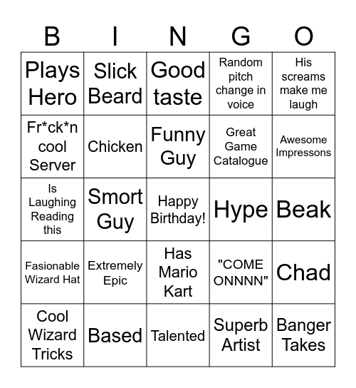 Wizard Bingo Card