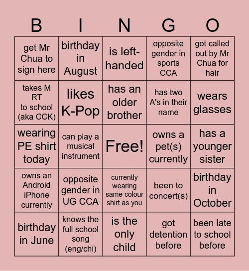 Graduation Bingo Card