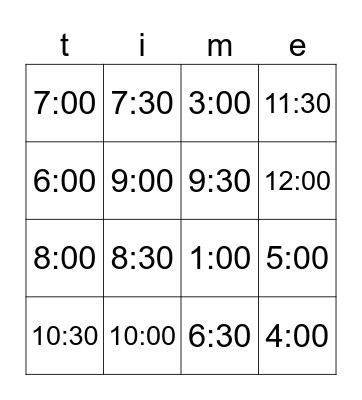 What time do you ...? Bingo Card
