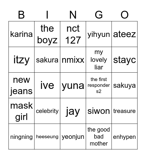 IN03YUNA Bingo Card