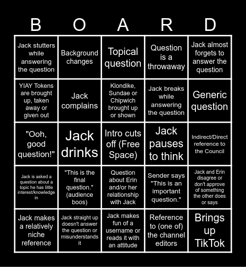 Blind Jackask Bingo Card